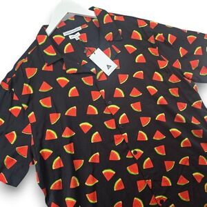 Another Influence Button Up Camp Shirt Men XL Black New Watermelon Print MSH1265